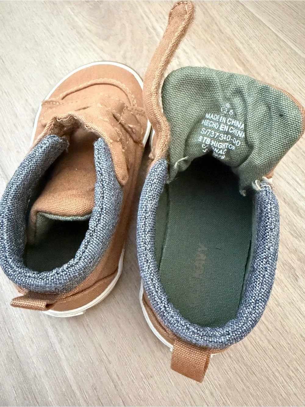 Old Navy Tan Canvas Kids High-Top Boots with Gray Collar